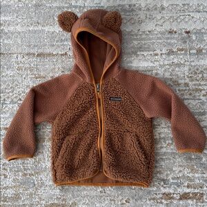 Columbia toddler sherpa fleece brown jacket with hood, size 2T